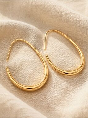 Gold Tone Teardrop Hoop Earrings Minimalist Statement